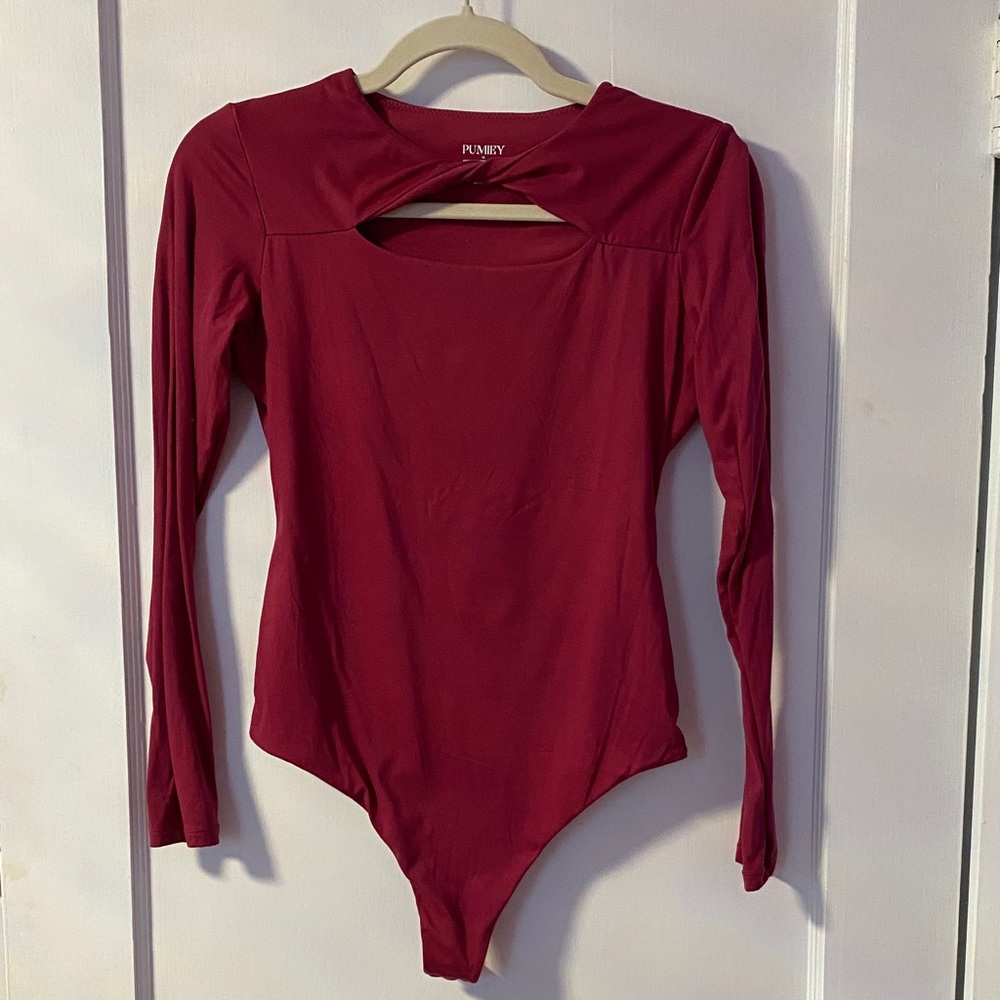 Plumey Women's Red Long Sleeve Bodysuit